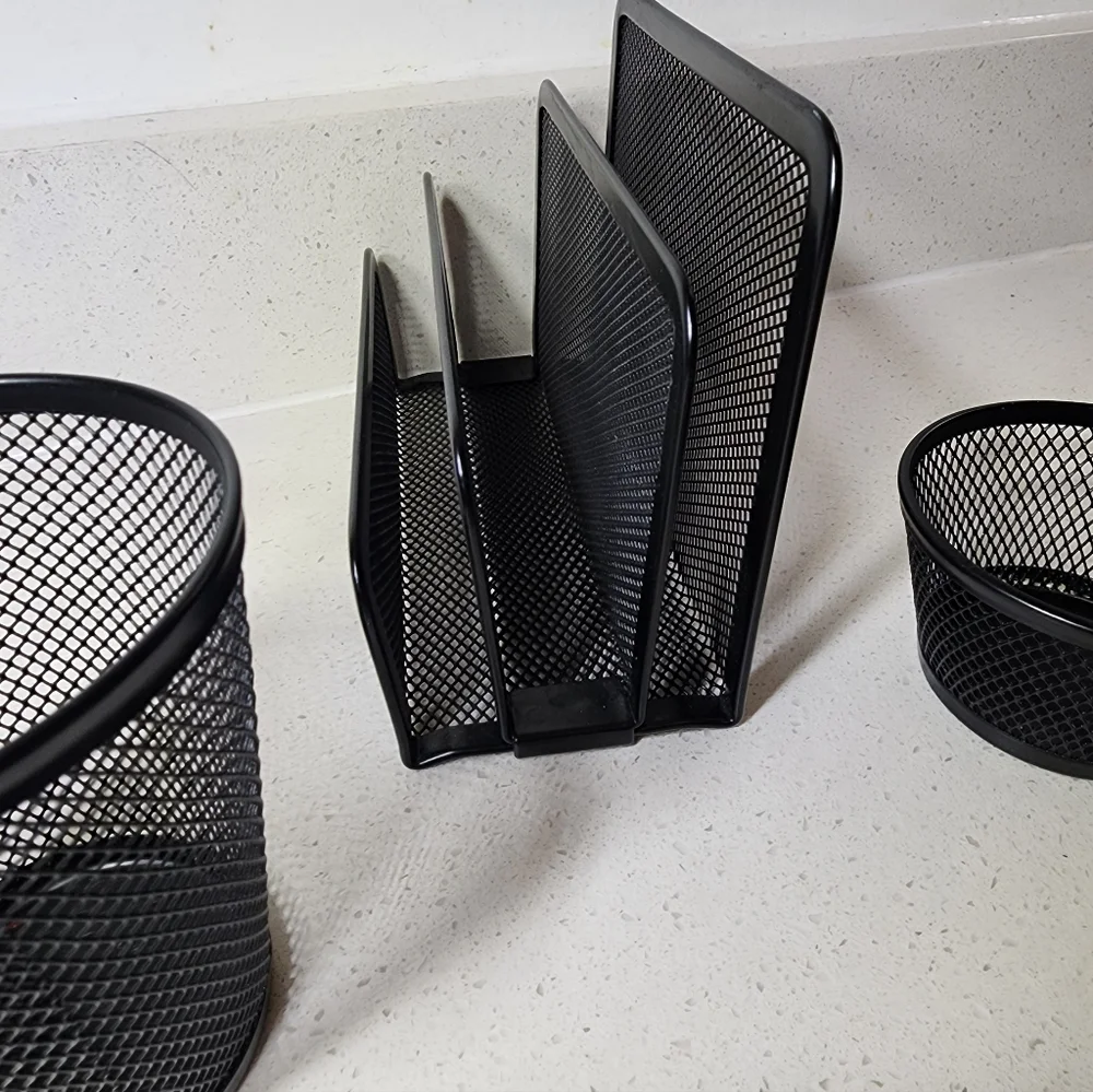 Black Mesh Metal Desk Organizer Set